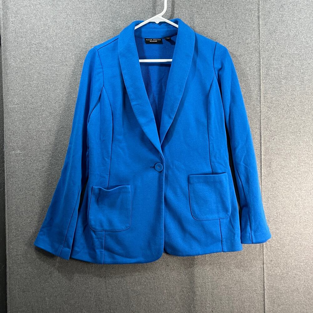 Susan Graver Weekend Regular Marina Knit Blazer Blue Brigade Size Small